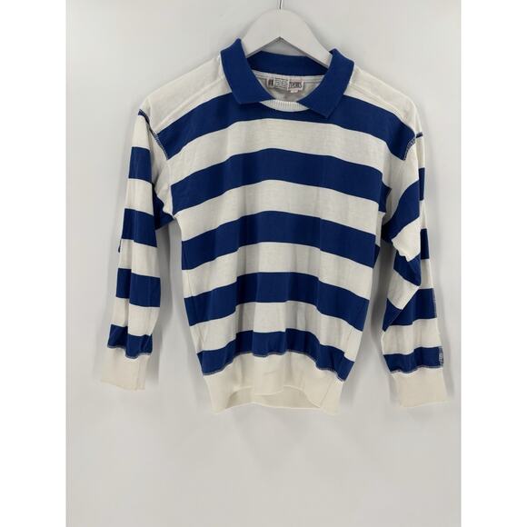 Vintage Lindsey Blake Shirt Womens Small Petite Blue White Striped 3/4 Sleeves - Picture 1 of 16